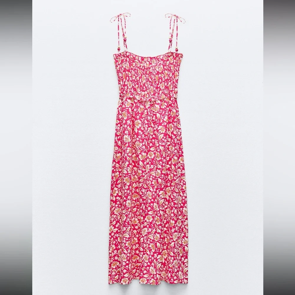 Zara limited edition bohemian print beaded strap midi dress - Picture 4 of 7